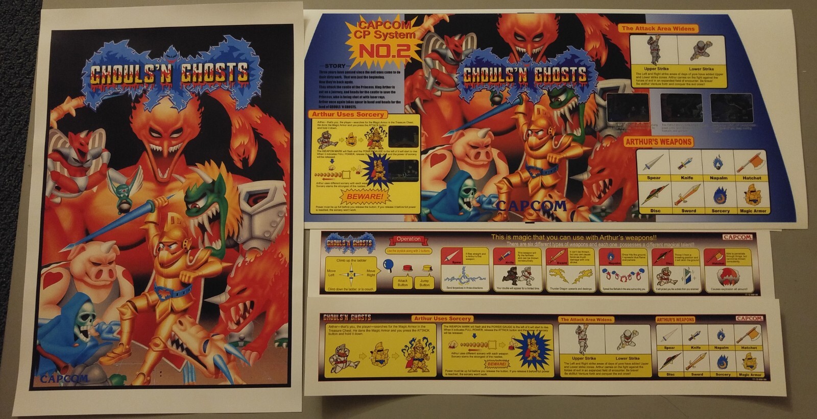 (Backlit) Capcom Ghouls n Ghosts Art set for Sega Blast City CPS1 Jamma