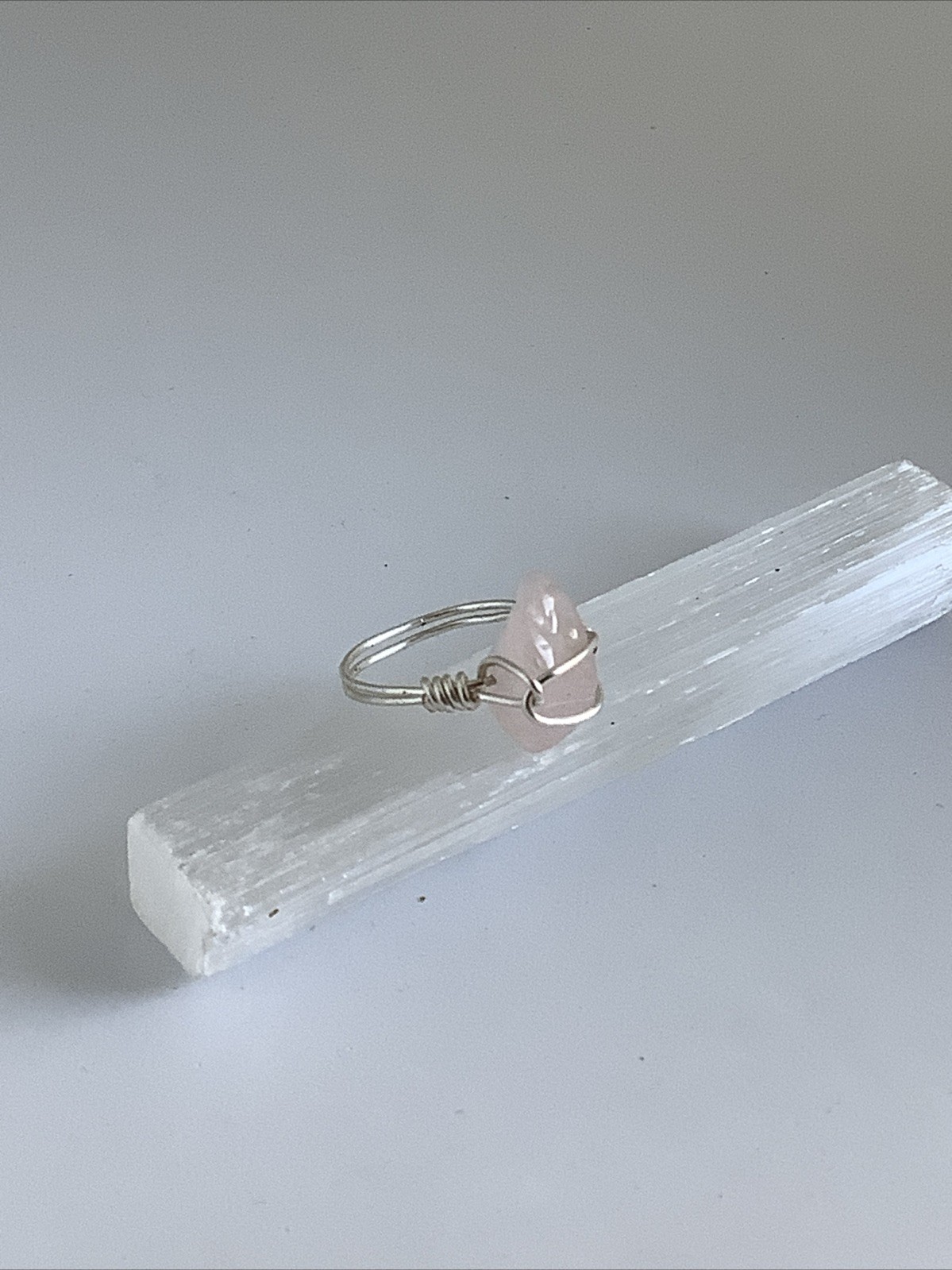 handmade wire wrap ring Rose Quartz Chip Ring Gemstone Ring Size 6