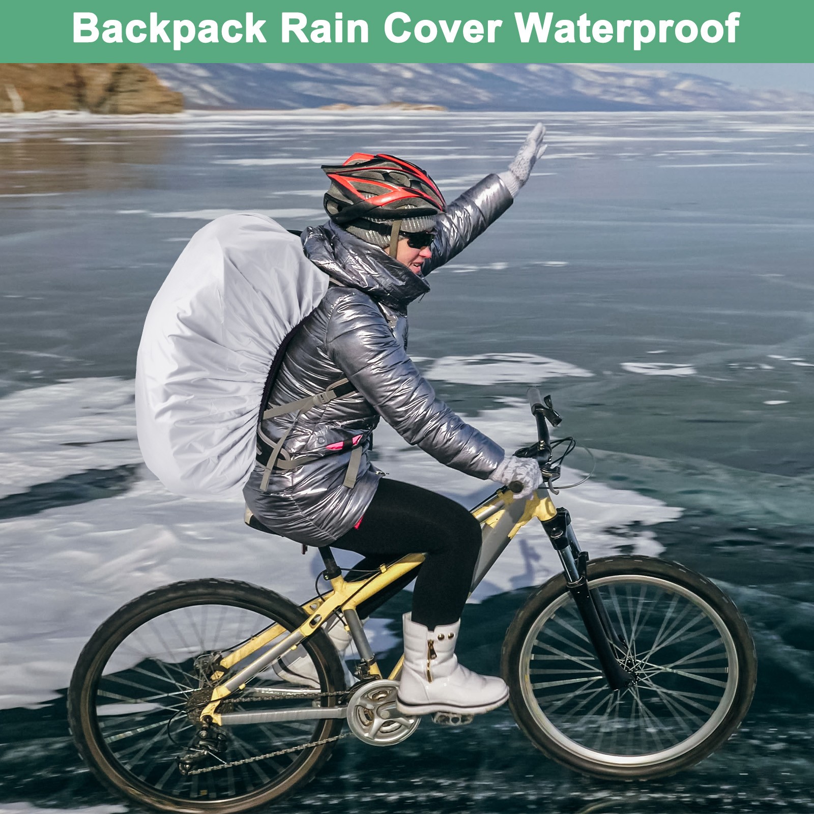 55L-65L Backpack Rain Cover with A Vertical Reflective Strap [Silver]