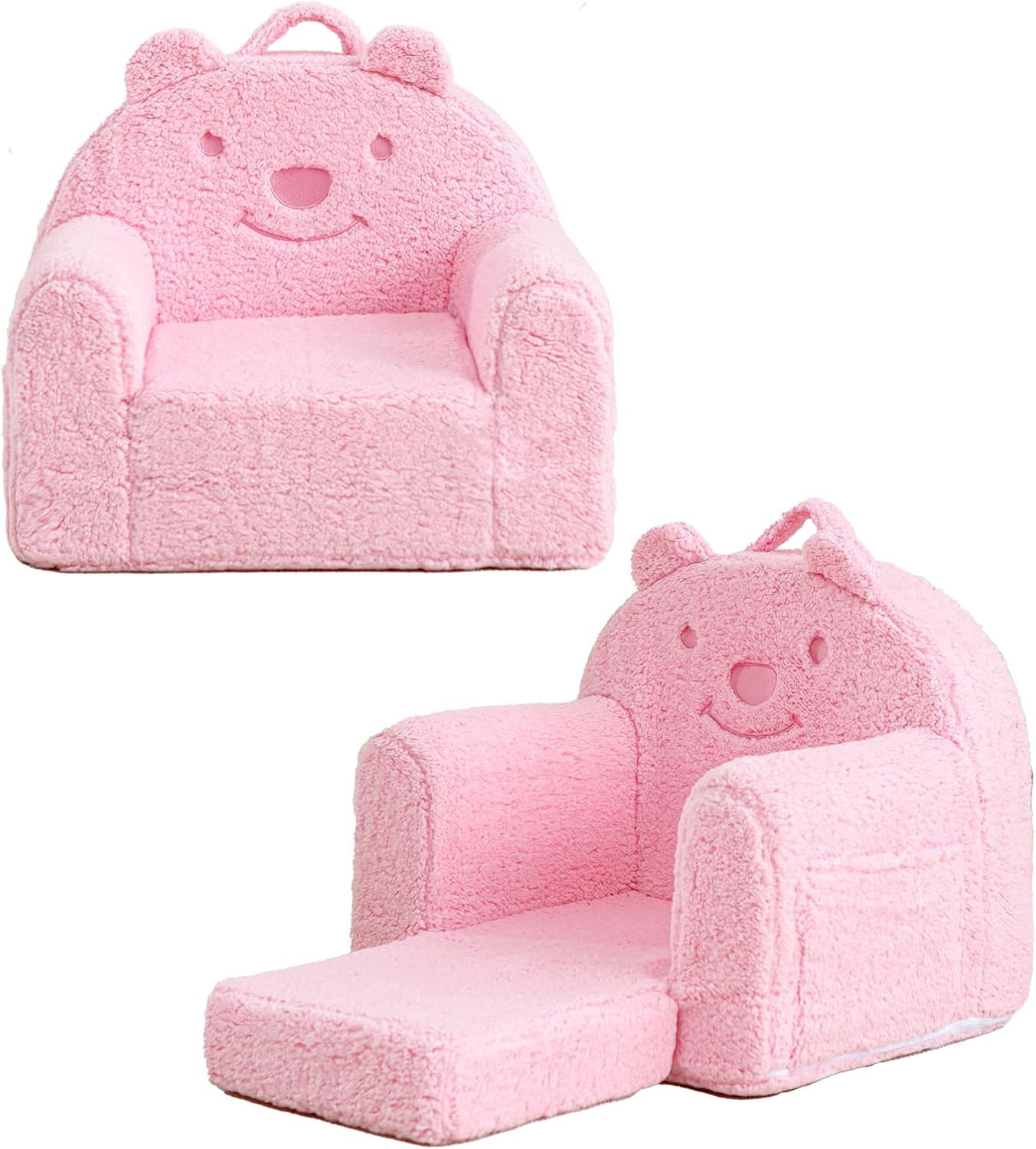 Toddler Chair Sherpa Bear Flip Out Kids Couch Convertible Sofa for Ages 1-3 Pink