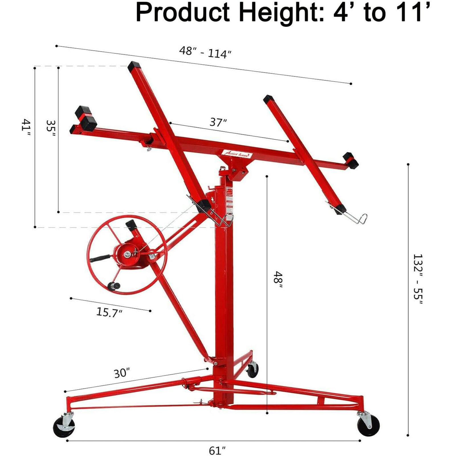 11FT Drywall Lifter Panel Hoist Dry Wall Rolling Caster Lifter Construction Tool