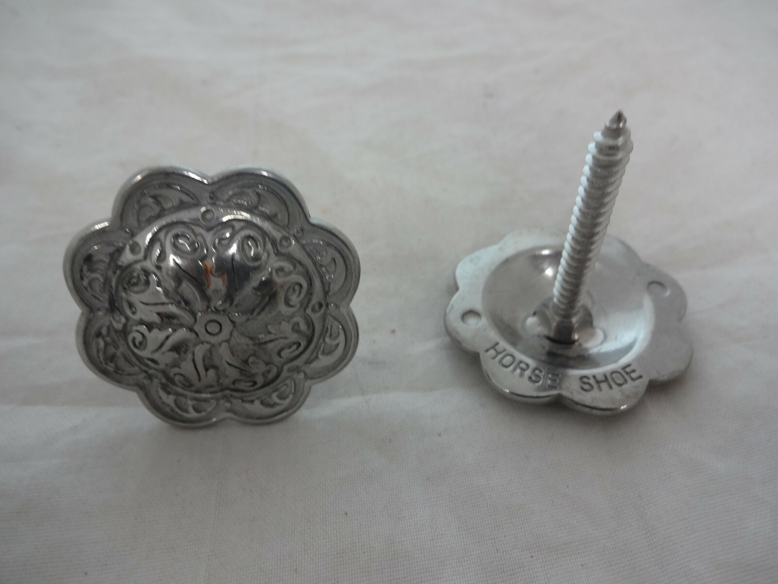Jeremiah Watt Pair Conchos Wood Screw Saddle Floral Stainless Steel Horse Tack