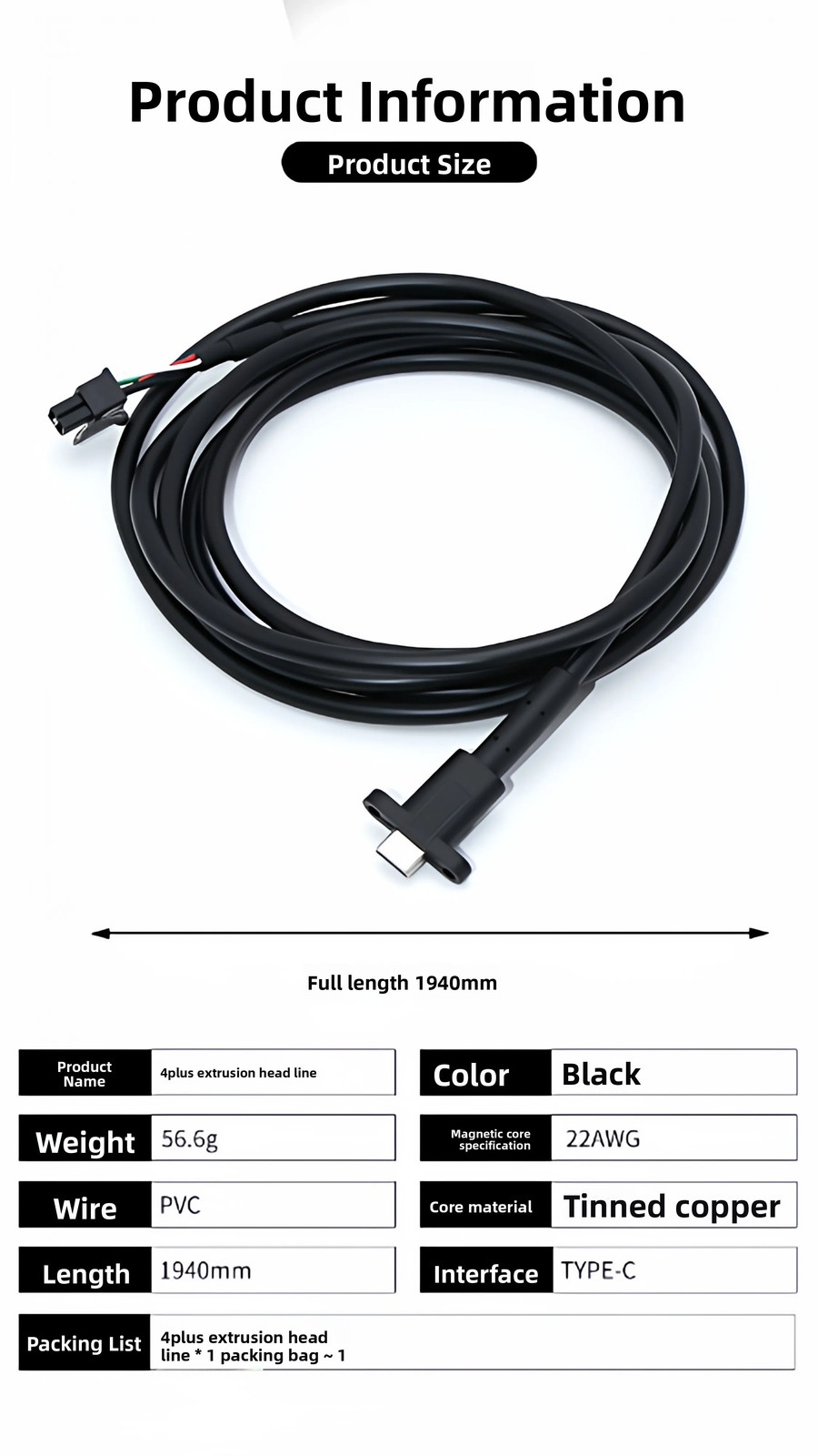 For Elegoo Neptune4 Plus/Max 3D printer 4PLUS extrusion head Type-C hot end wire