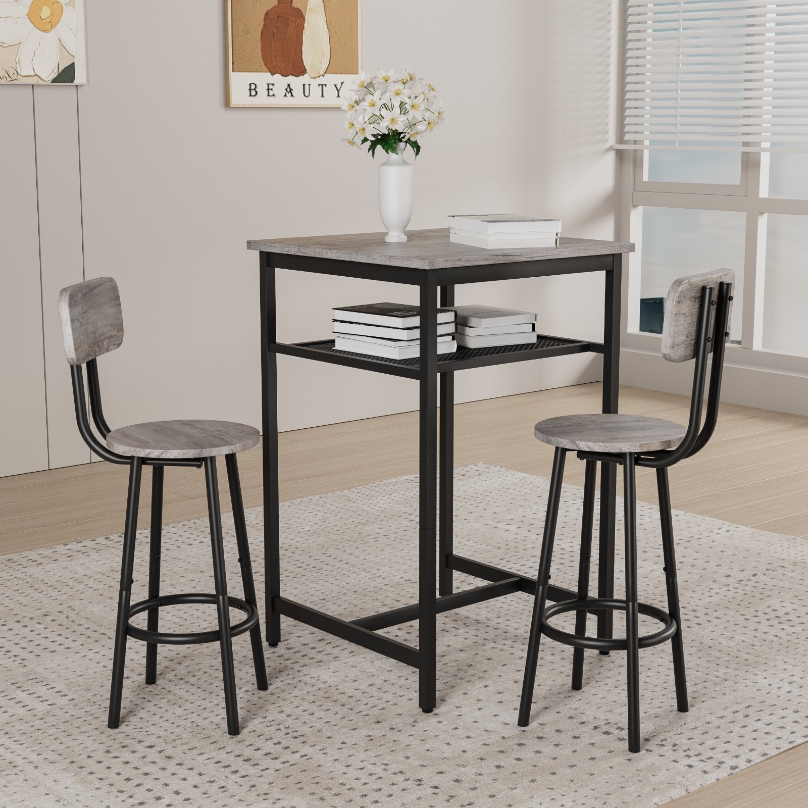 Solid Bistro Set—2 Stools & Table, Foldable, Space-Saving, Easy Clean