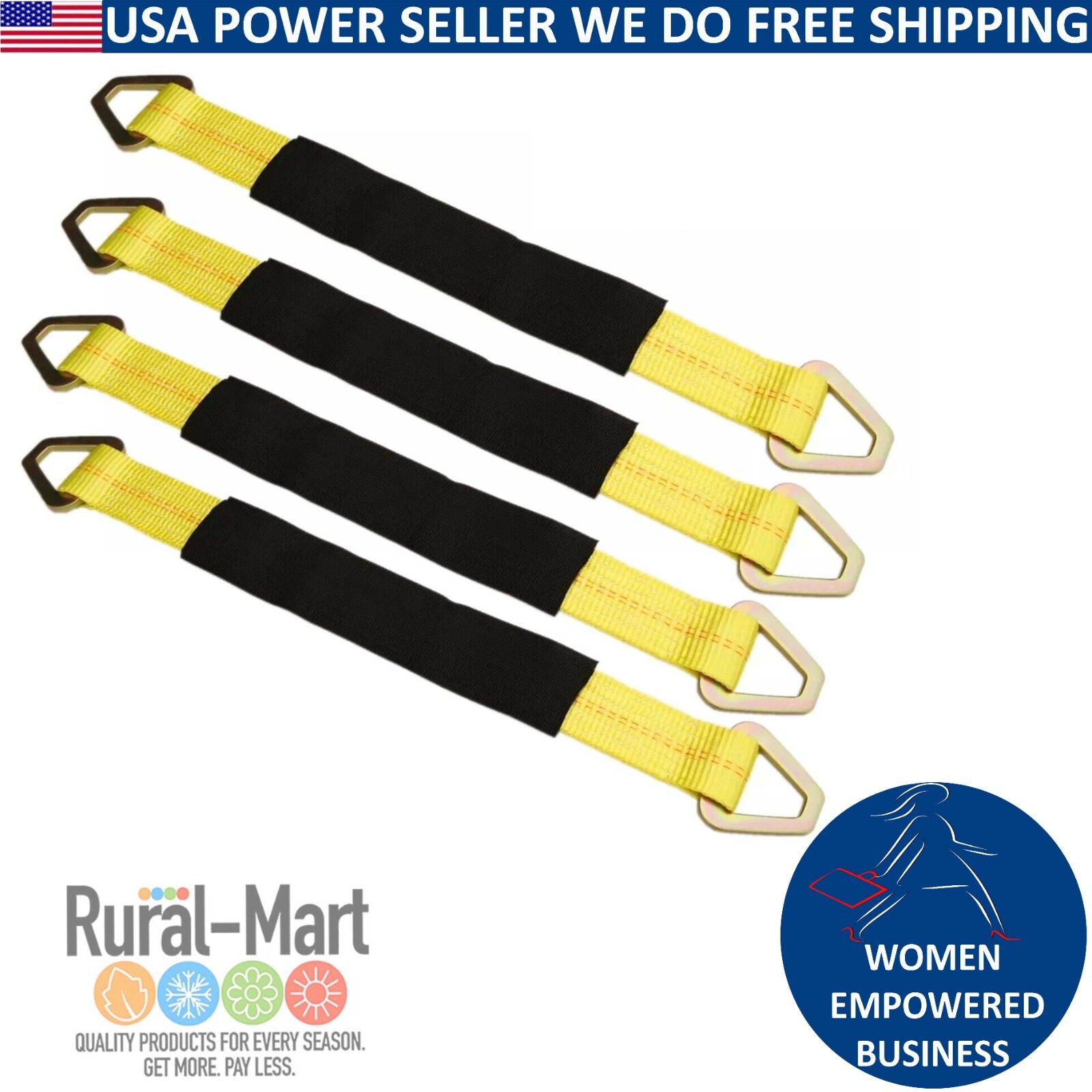 4pk 21" YELLOW Axle Strap Wheel Strap Tie Down/Car Trailer Tow Truck ATV Quad HD