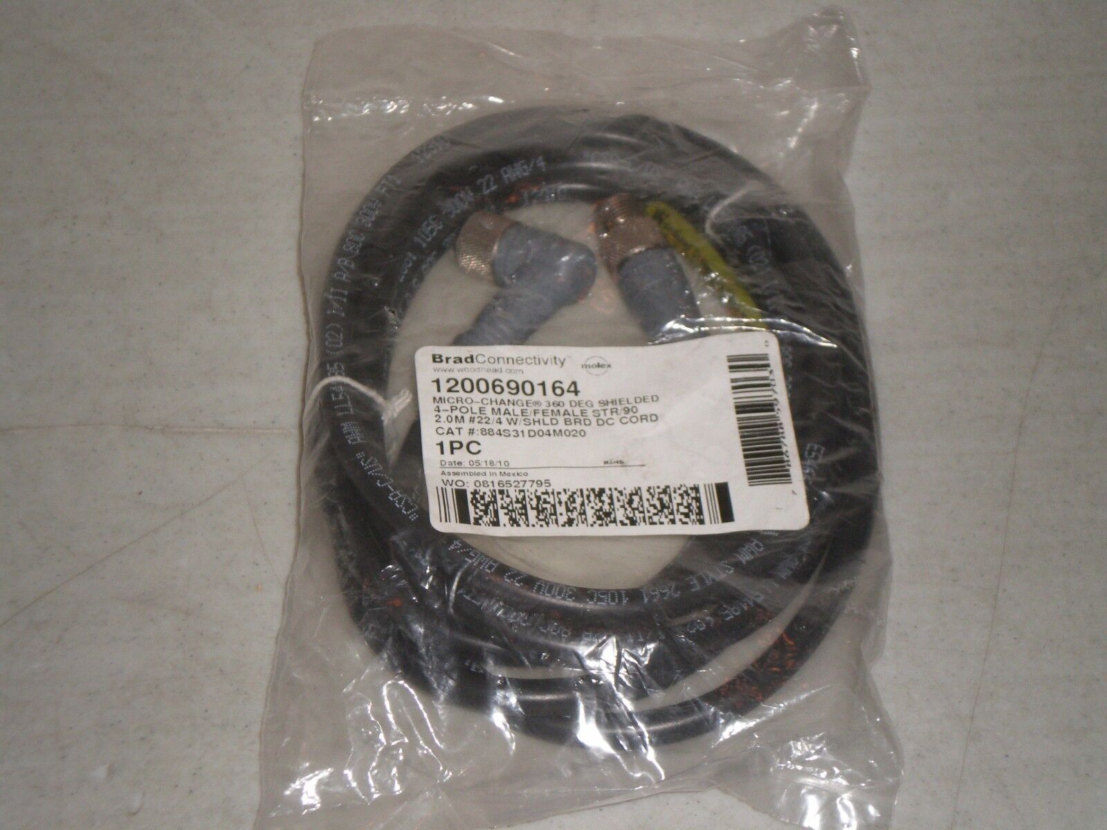 New! Woodhead 884S31D04M020 Micro-Change Cable 1200690164 Molex Free Shipping