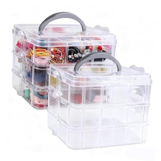 2pack 3-Tier Stackable Bead Storage Container Box 18 Compartments 18 Grids