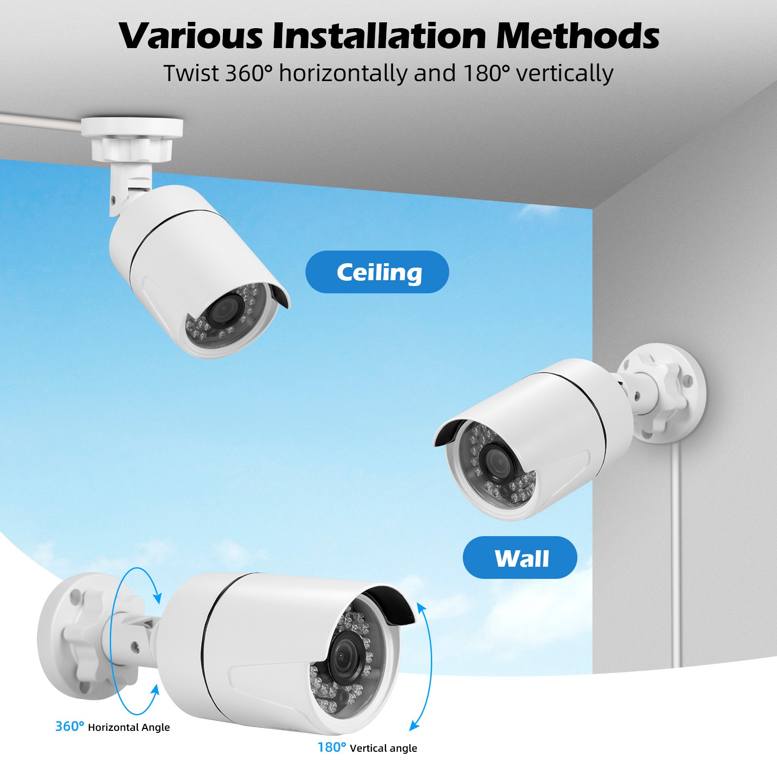 Weatherproof IP66 5MP Security Cameras 2 Pack Outdoor Indoor 24 Hour Protection