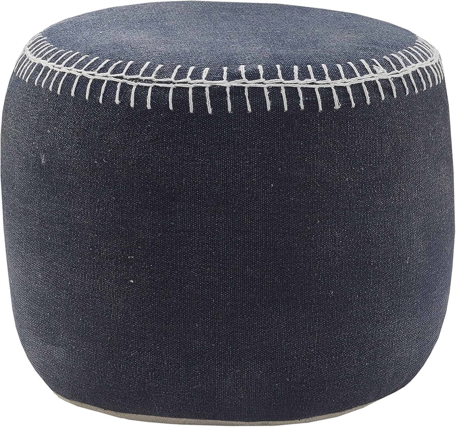 Home Navy Bordered Cotton Ottoman Pouf Home Decor Hand-Made Modern Foot Rest