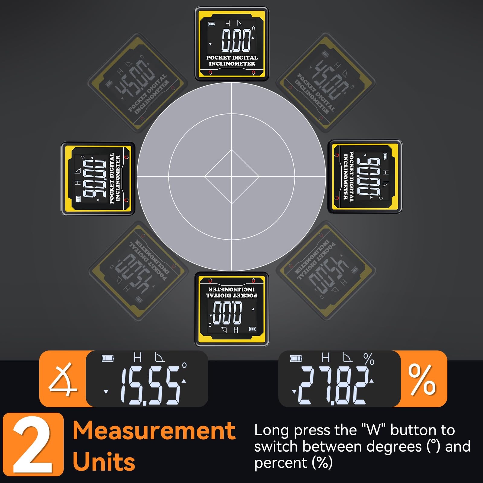 Preciva Magnetic Digital Angle Finder | 4-Sided High-Precision Black