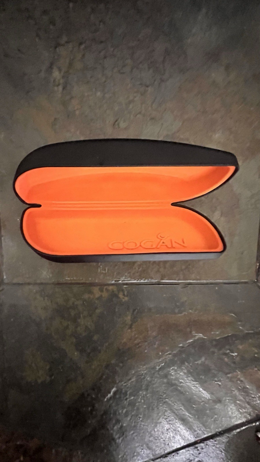 COGAN Eyeglass Case – Hard Clamshell, Black/Orange Lined (Logo)