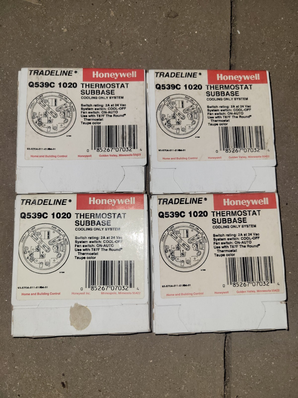 4 Honeywell Q539C 1020  Subbase for T87F Round Thermostat Cooling Only System