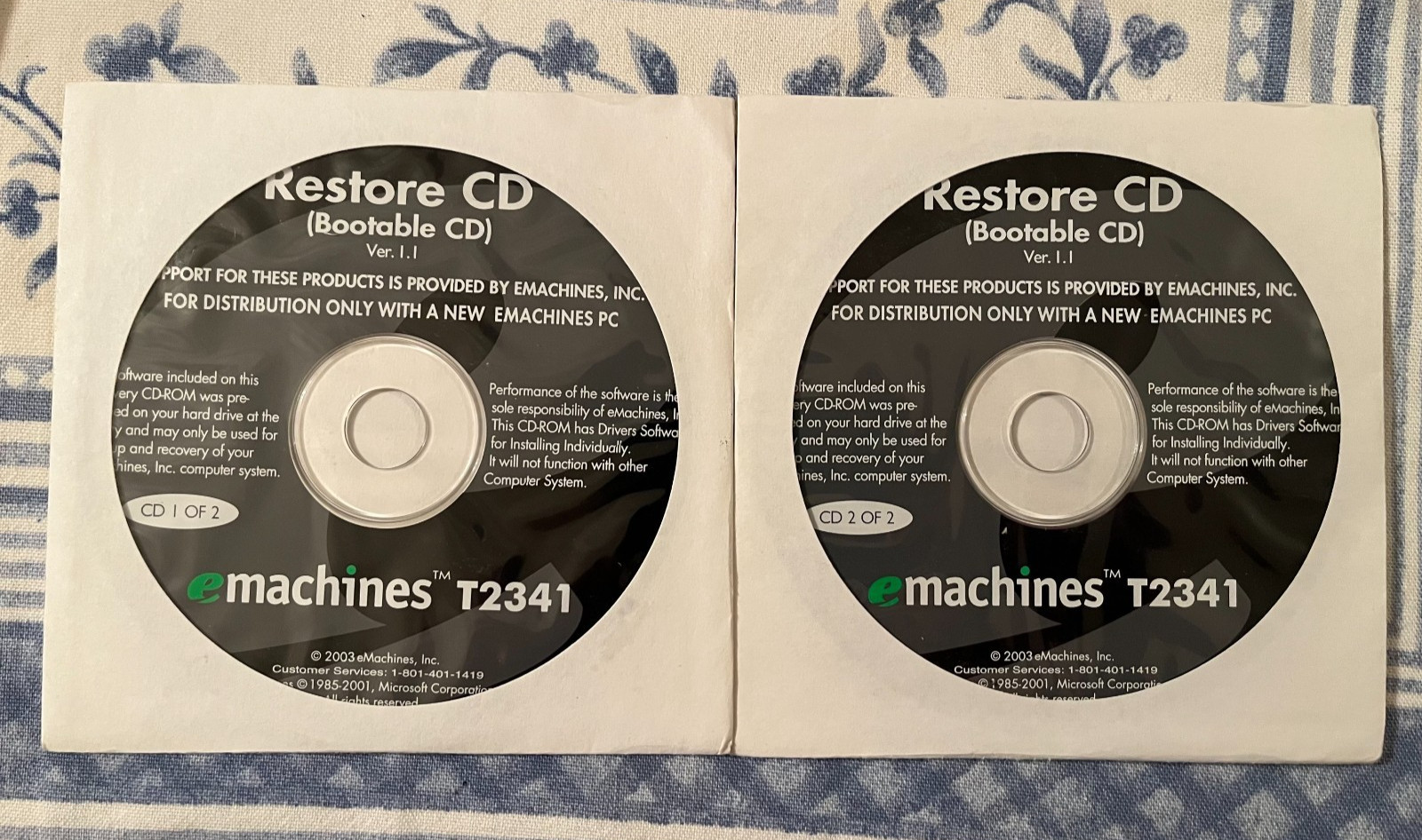 eMachines T2341 2-Disc Restore Boot CDs Drivers Software