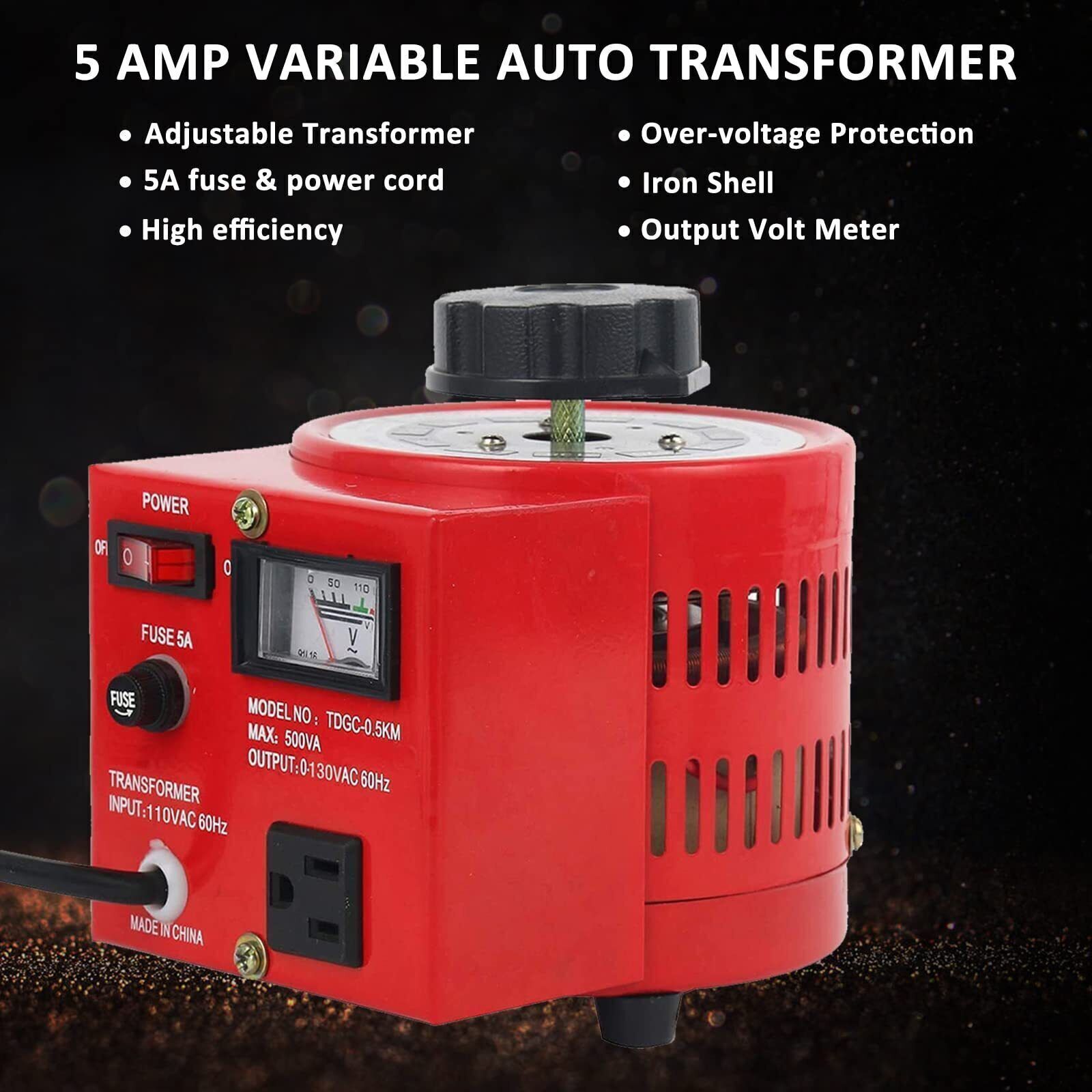 YaeCCC 5Amp Variac Transformer Variable AC Auto Voltage Regulator 500VA 0-130V