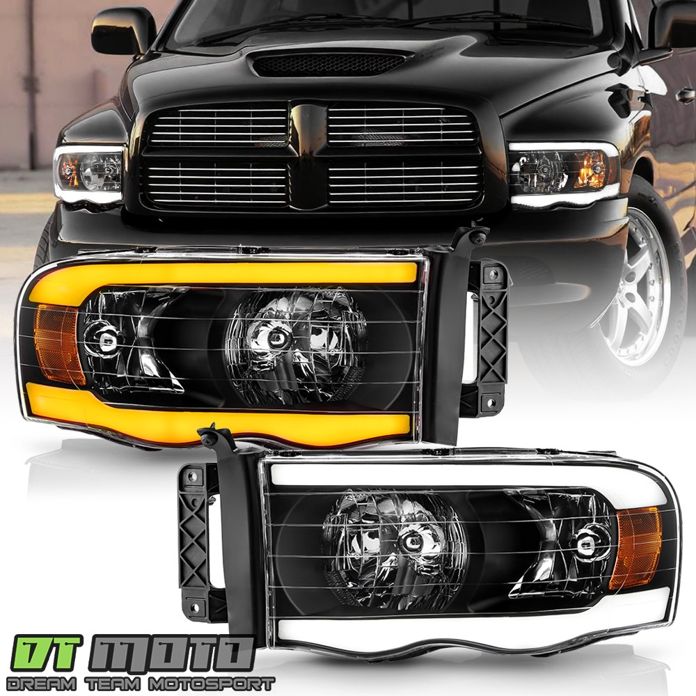 For 2002-2005 Dodge Ram 1500 2500 3500 LED Tube Sequential Headlights Left+Right