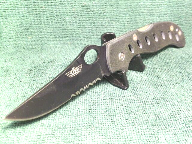 SALE! Genuine UZI Tactical Knife Black G10 Handles Black Lockback Blade FDR-015