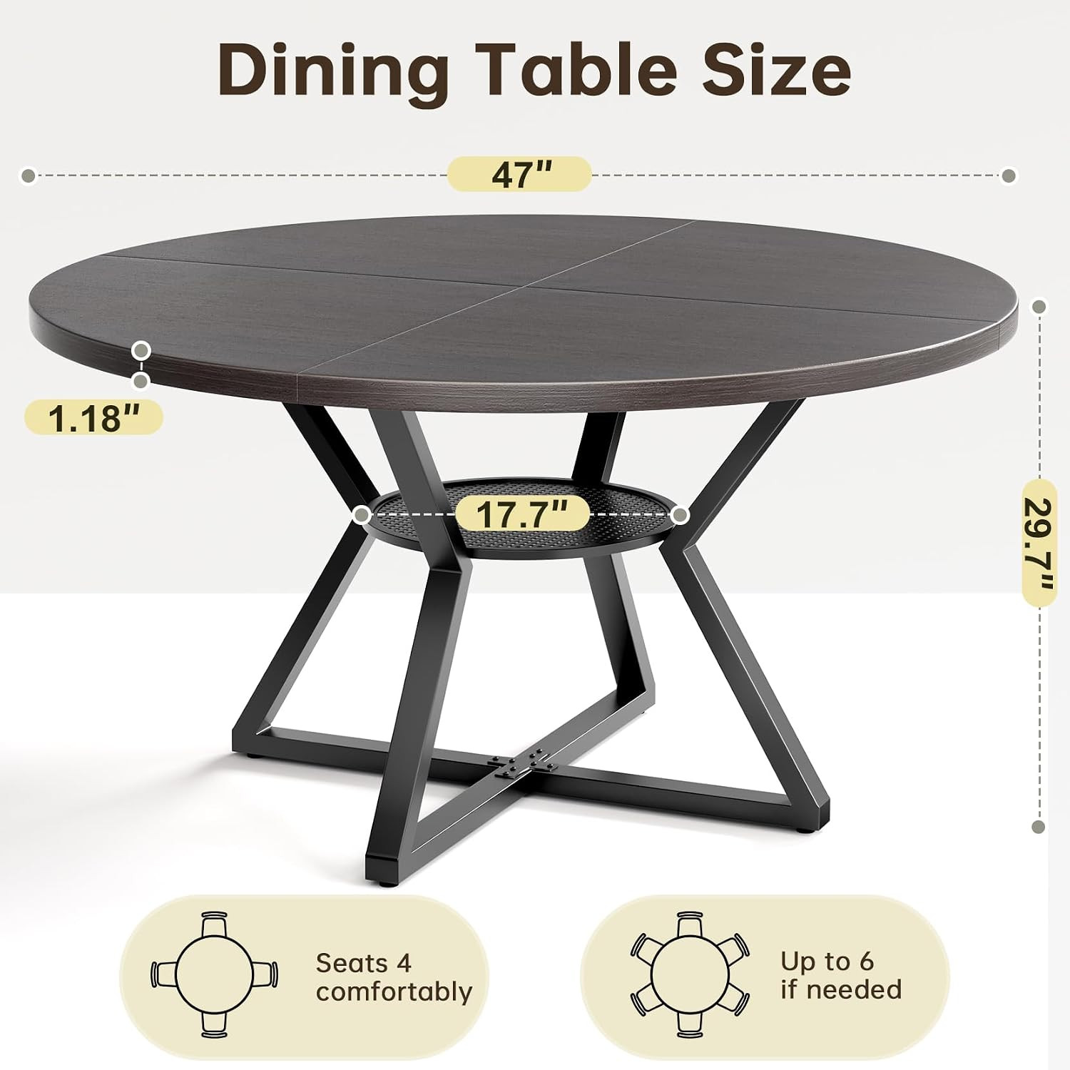 47" round Kitchen Dining Room Table for 4-6 Circle Dining Dinner Table