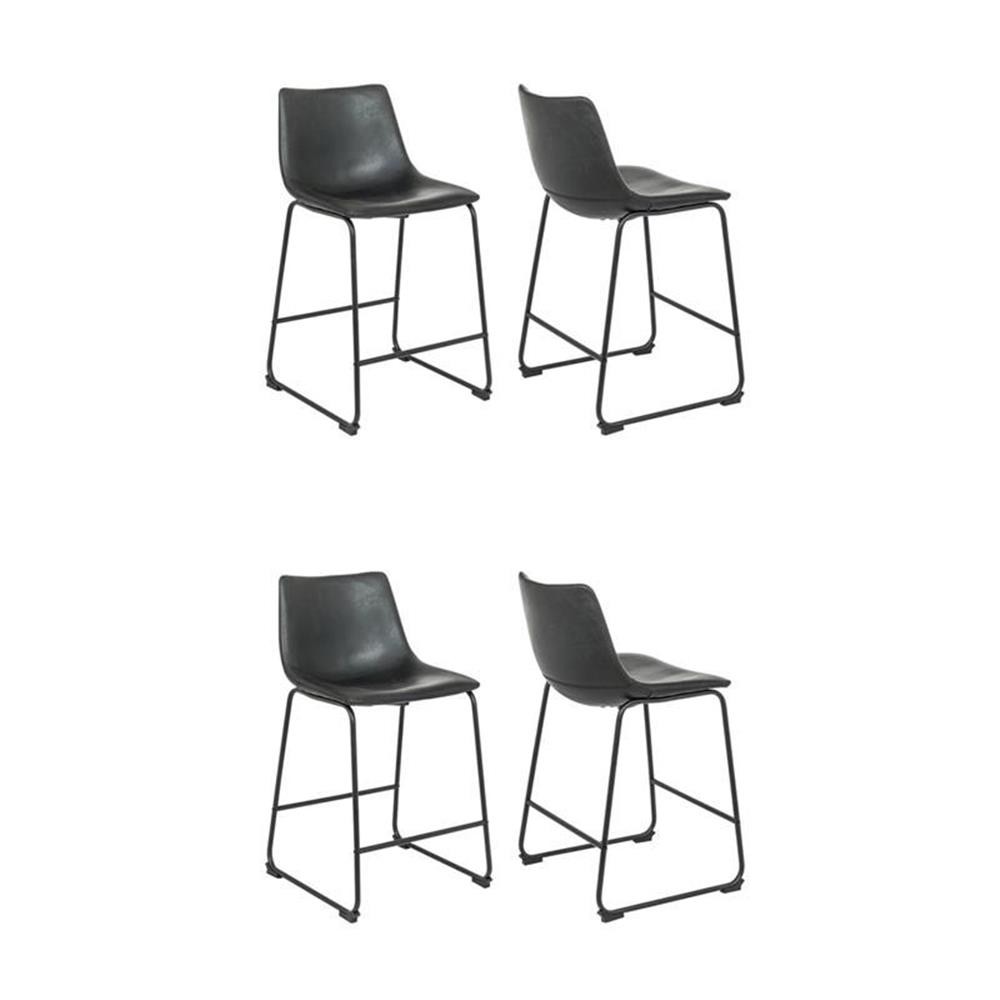 Pemberly Row Contemporary Faux Leather Counter Stools in Black (Set of 4)