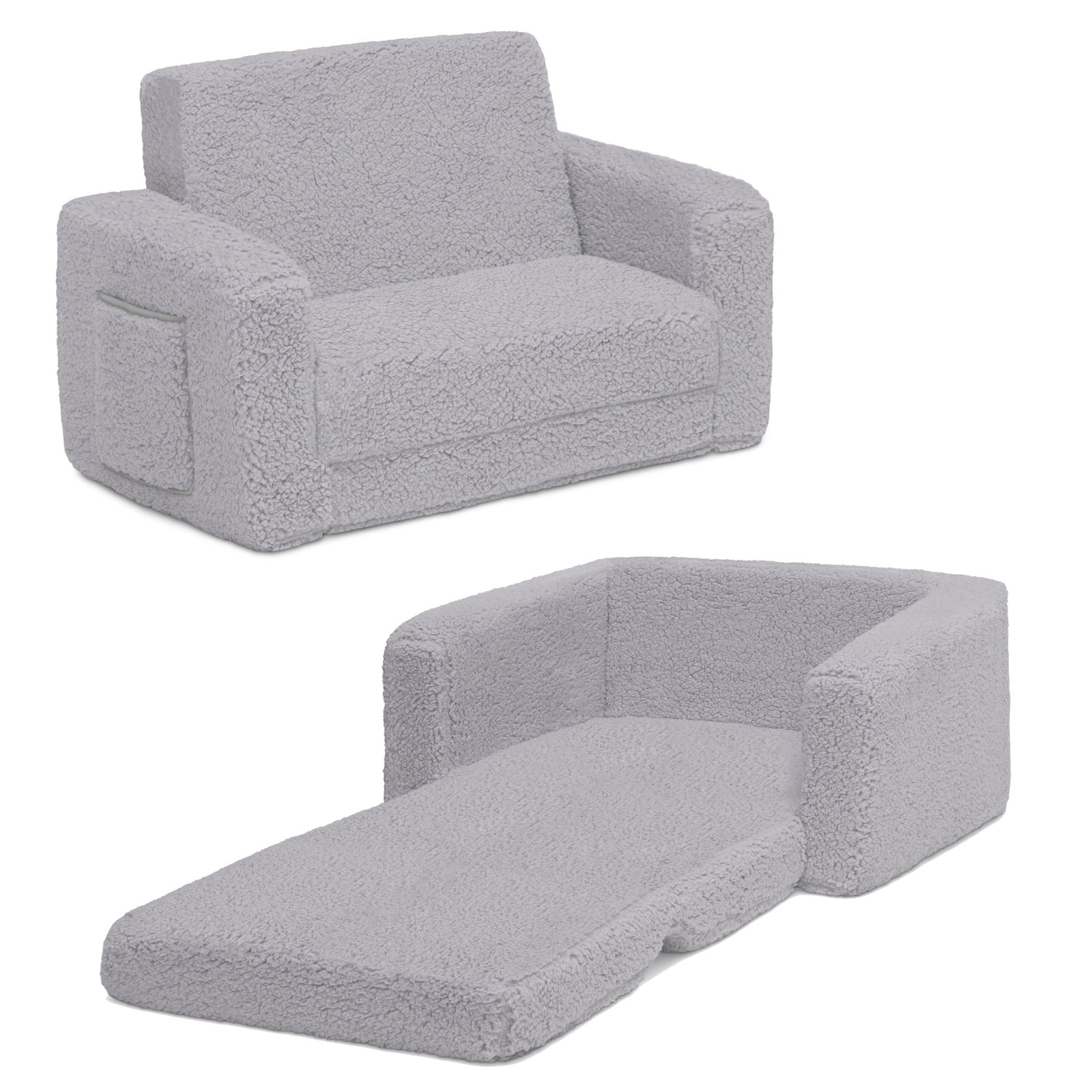 Cozee Flip-Out Sherpa 2-in-1 Convertible Chair to Lounger Kids Grey
