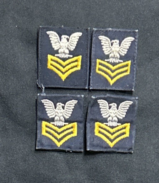 US Navy PO1/E6 Rate 2-Pairs (4) Coverall Sew-On Gold/Blue Petty Officer 1 USN