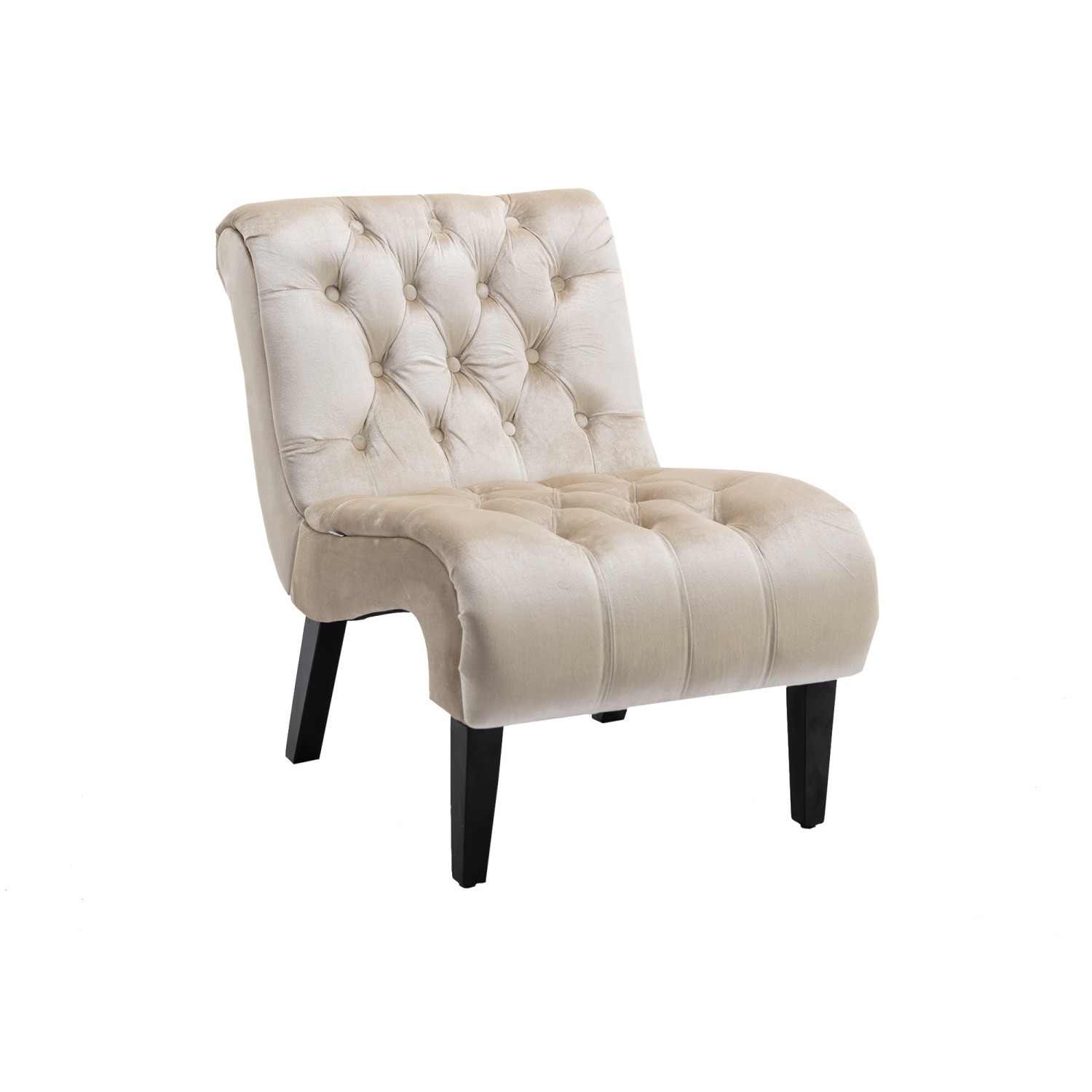 Armless Velvet Tufted Accent Chair Lounge Chair w/ Solid Wood Legs for Apartment