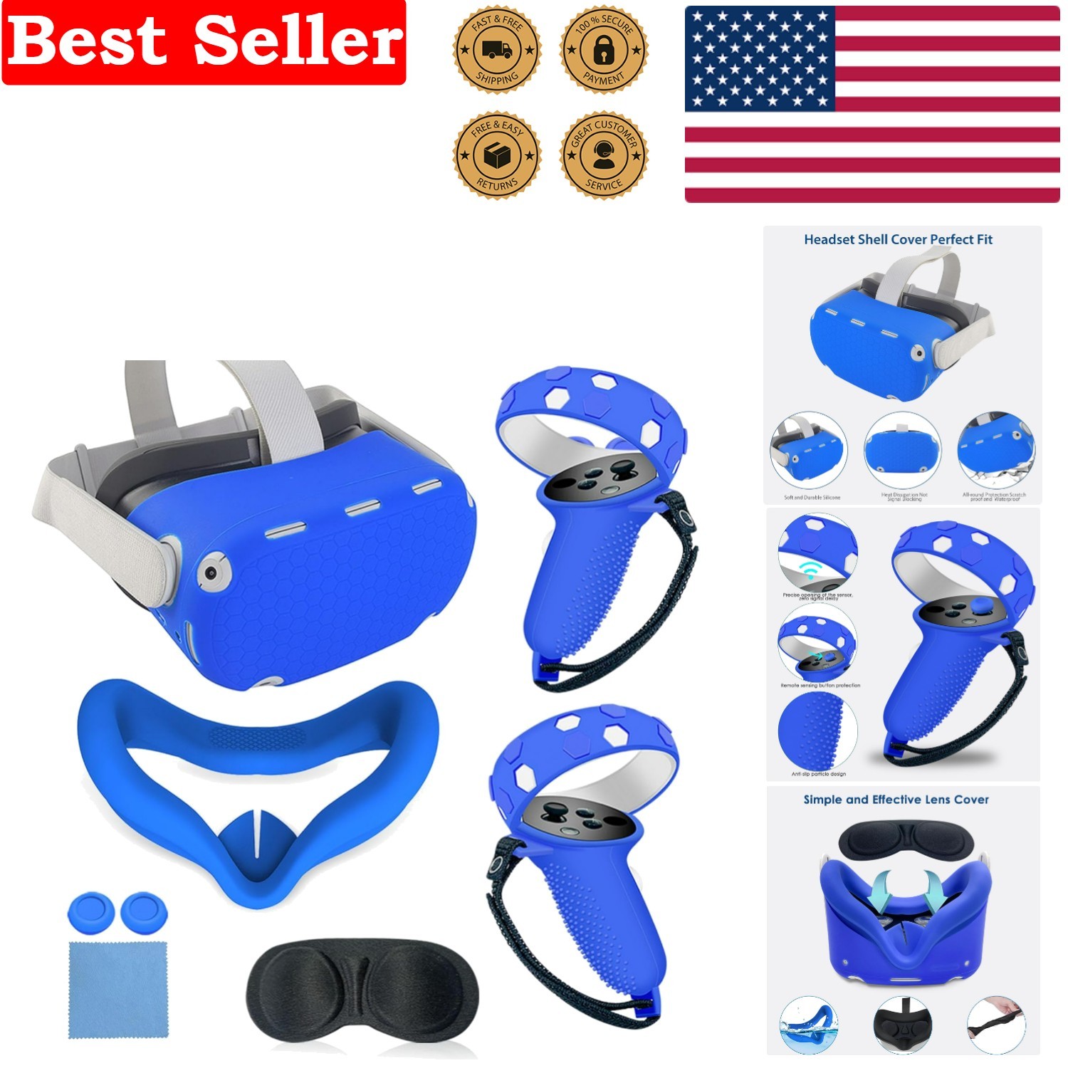 VR Silicone Protection Bundle for Oculus Quest 2 - Grips, Covers & Lens Guard