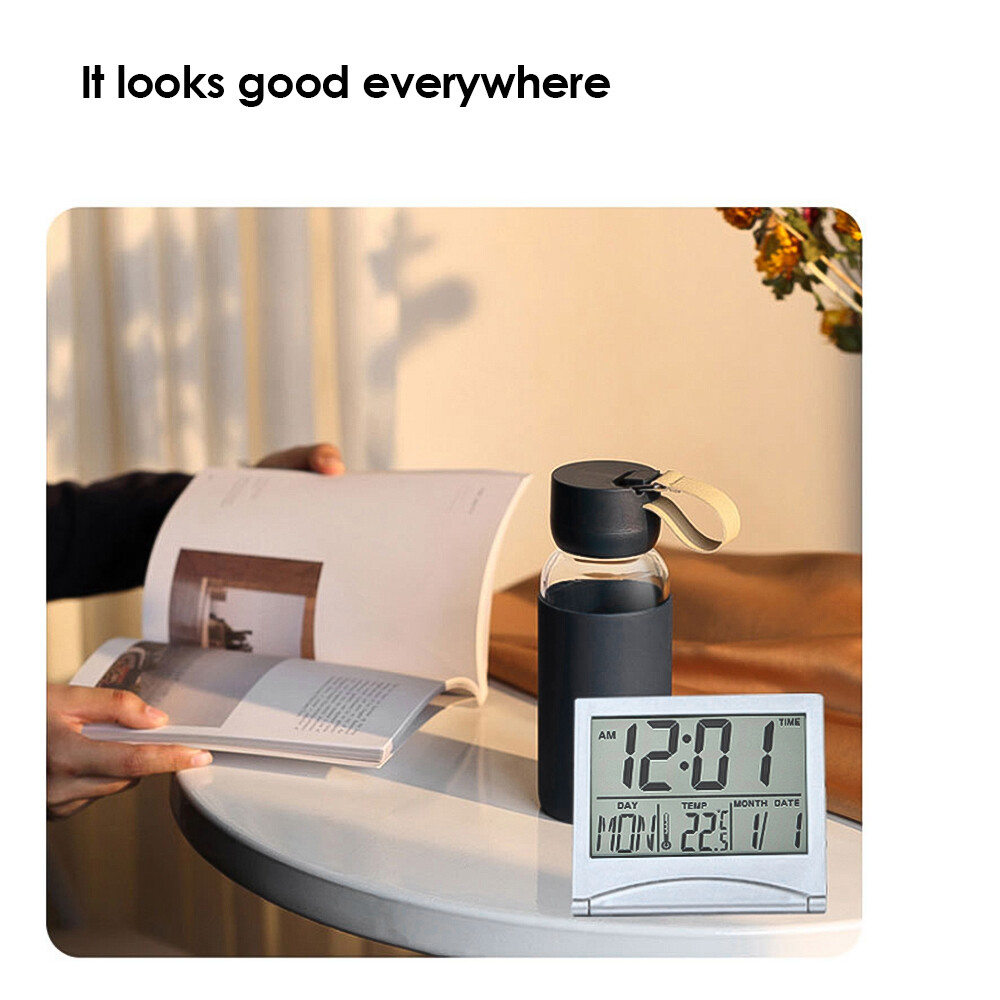 Digital Deck Clock Foldable Calendar Temperature Timer Alarm Clock LCD Display