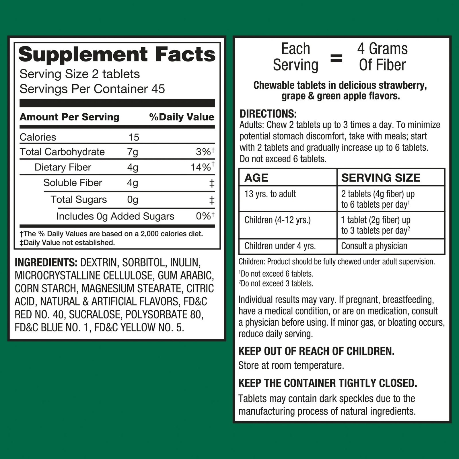Fiber Supplement, Fruit Flavored Chewable Tablets, over the Counter, 90 Count