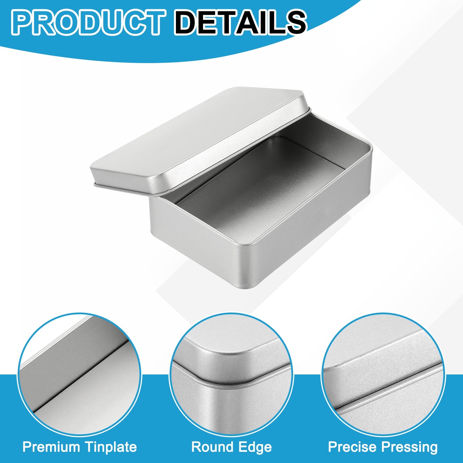2 Pcs 4.3 x 2.9 x 1.2 Inch Rectangular Storage Tins Box with Lid