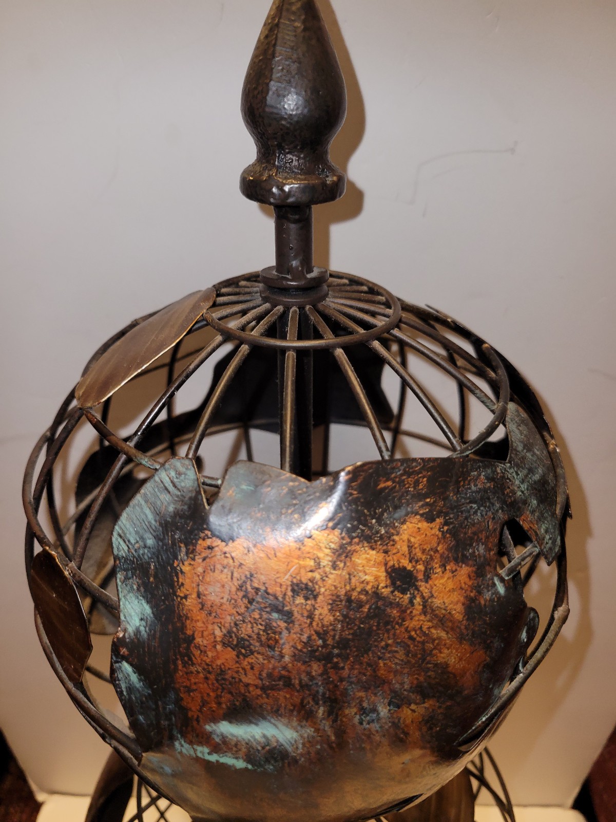 Metal Iron Double Globe Rustic Bronze Armillary Sphere 24" Tabletop Decor Vtg