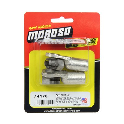 Moroso 74170, Pair Battery Terminal 2 Gauge 3/8 in Eyelet Compression Brass