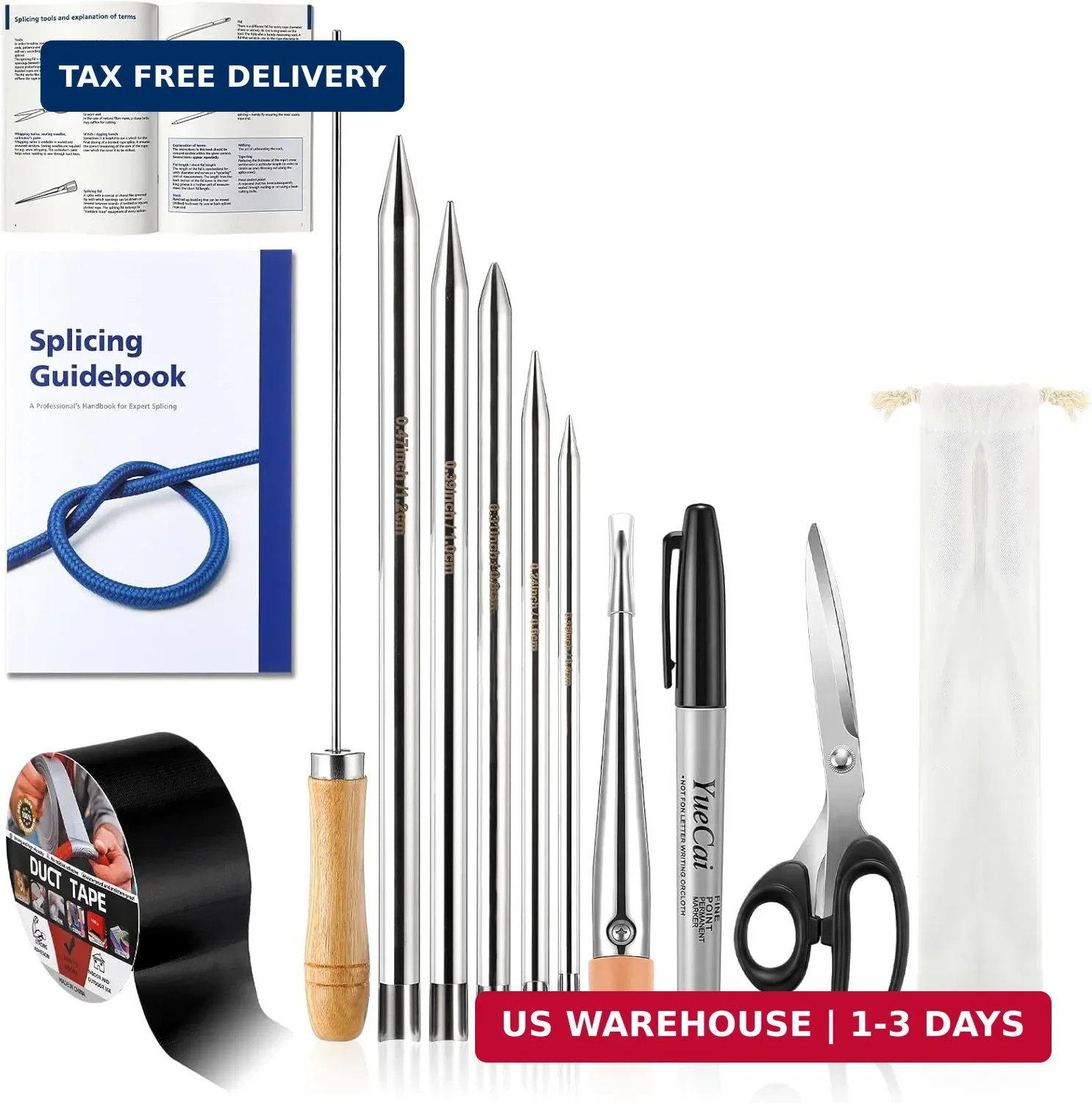12 Pcs Rope Splicing Tool Kit with Splicing Instruction Stainless Steel FID 1/4"