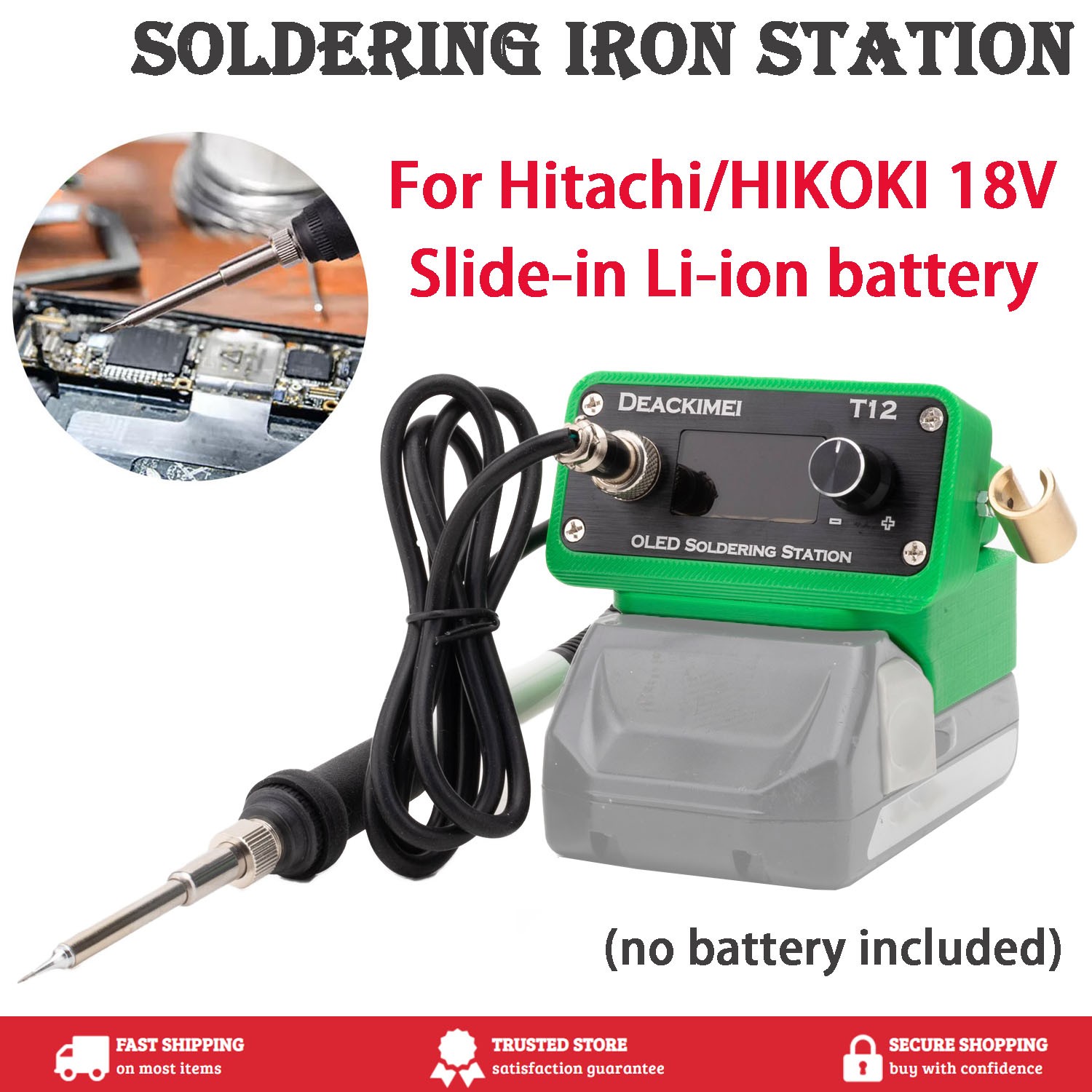 Soldering Iron Station For Hitachi/HIKOKI 18V Battery T12 Console OLED screen