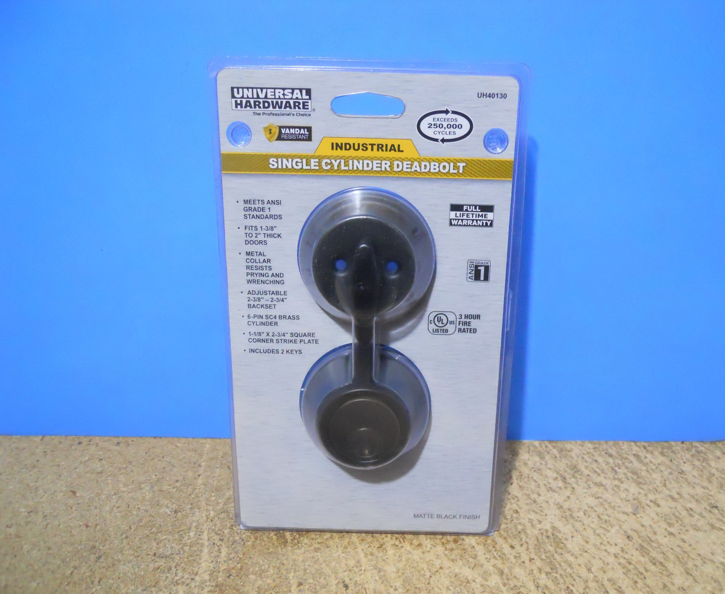 Universal Hardware Industrial Single Cylinder Deadbolt UH40130 Matte Black New!