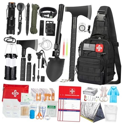 Survival Kit, 262Pcs Survival Gear and Supplies with First Aid Kit Pouch Black