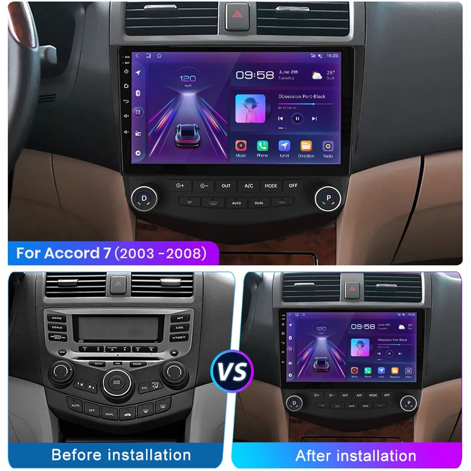 For Honda Accord 7 2003-2007 Apple CarPlay Android 13 Car Stereo Radio GPS+Cam