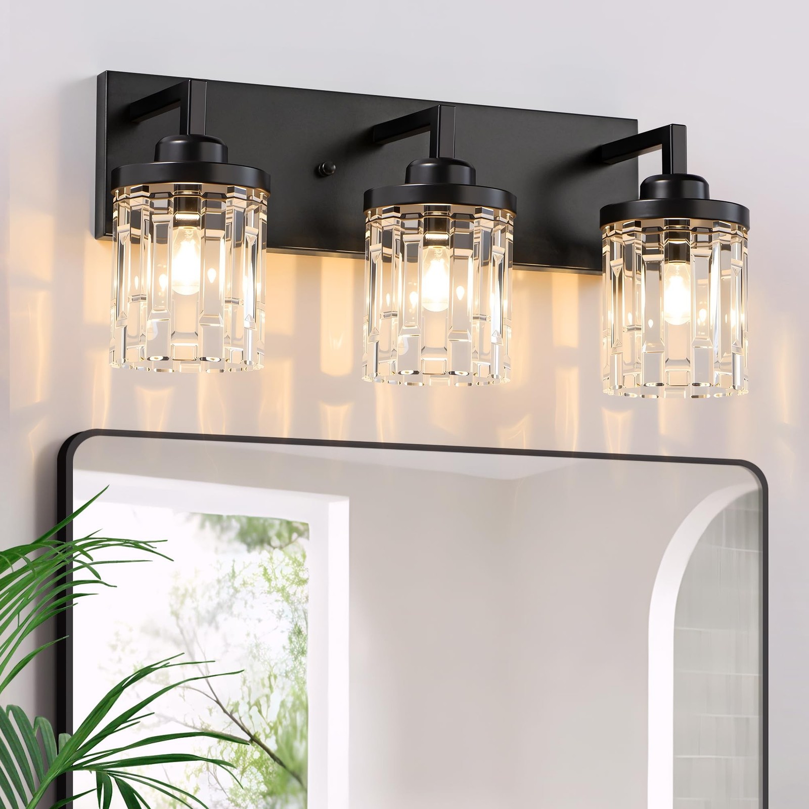 Black Vanity Light, 3 Light Crystal Modern Farmhouse Bathroom Lights, with Cl...