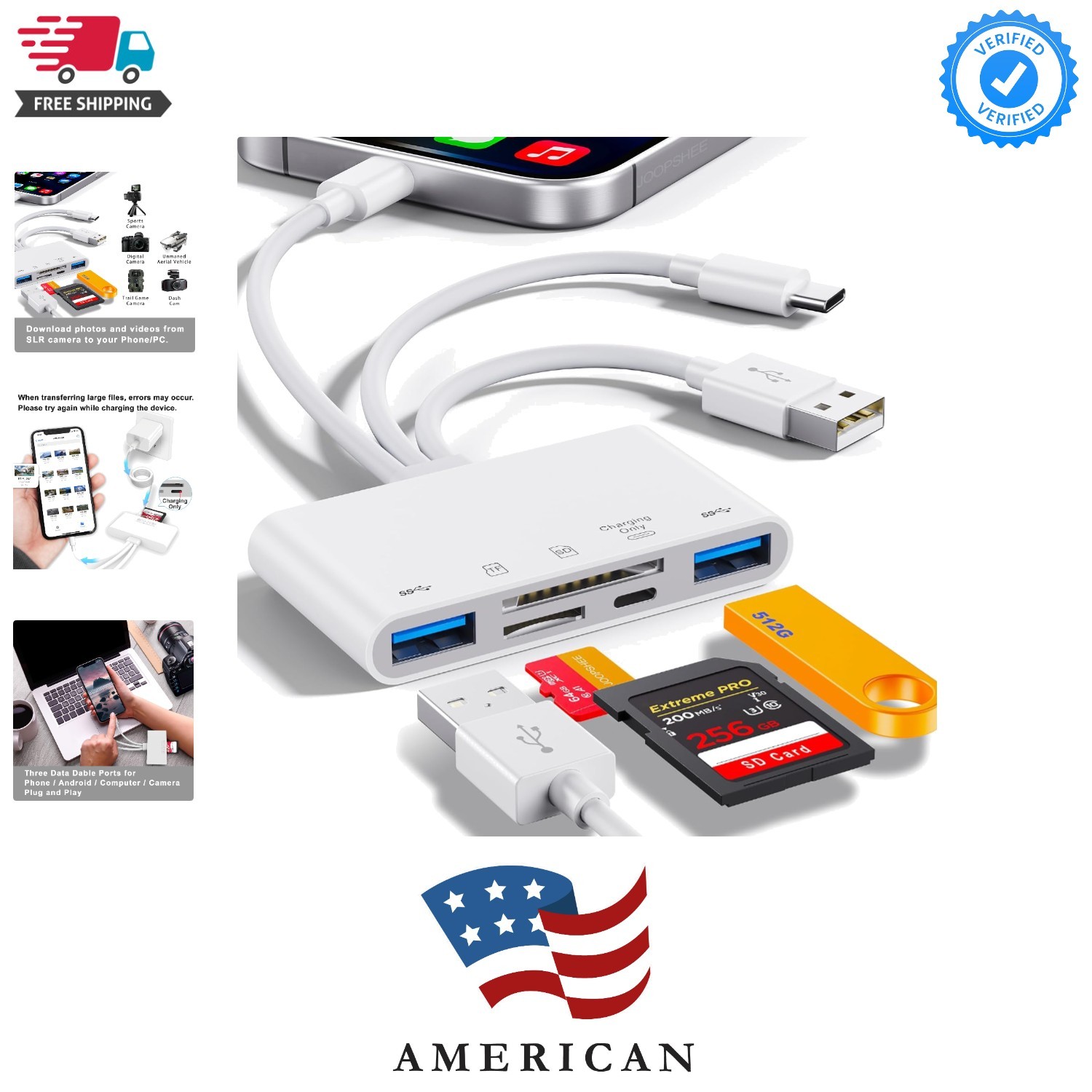 5-in-1 Memory Card Reader, USB OTG Adapter & SD Card Reader for i-Phone/i-Pad...