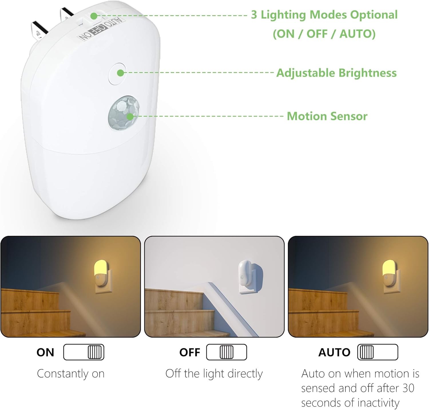 MAZ-TEK Plug in Motion Sensor Dimmable Night Light, Soft Warm 2 PACK, White