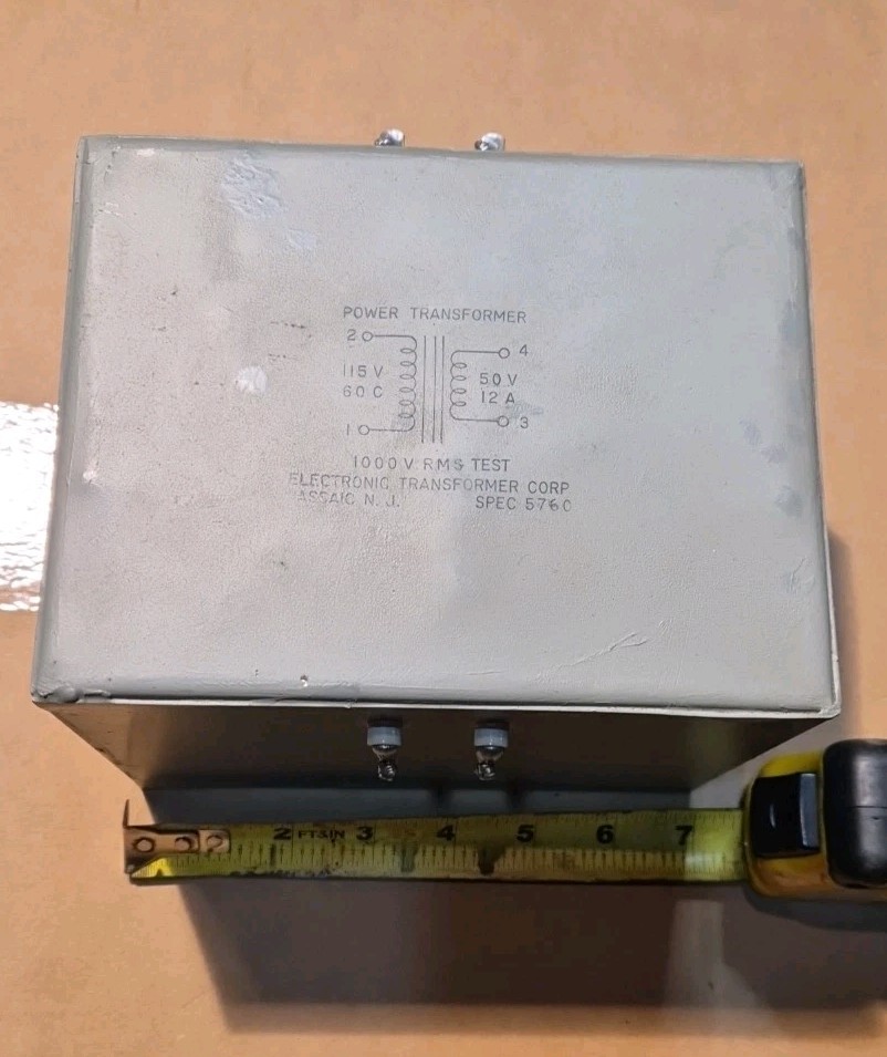 Electronic Transformer Corp.  115V TO 50V /12A, 1000V RMS Transformer, USED.