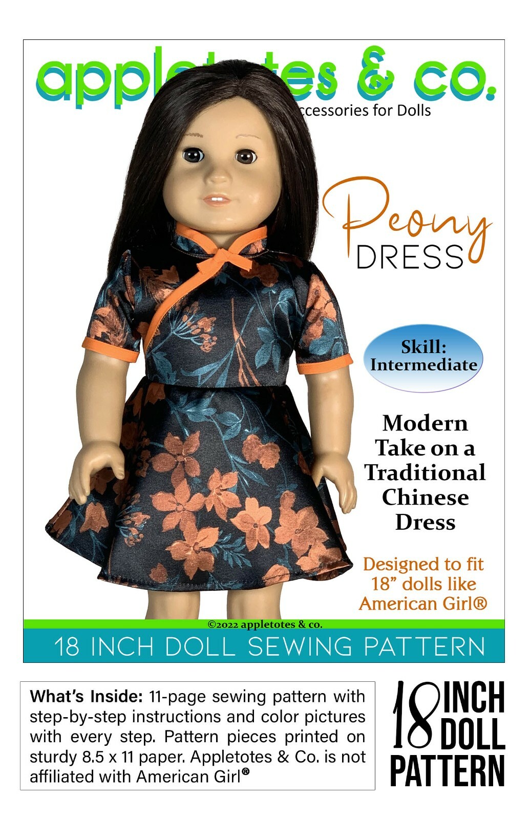 18 Inch Doll Sewing Pattern | Peony Dress | Fits 18" Dolls such as American Girl
