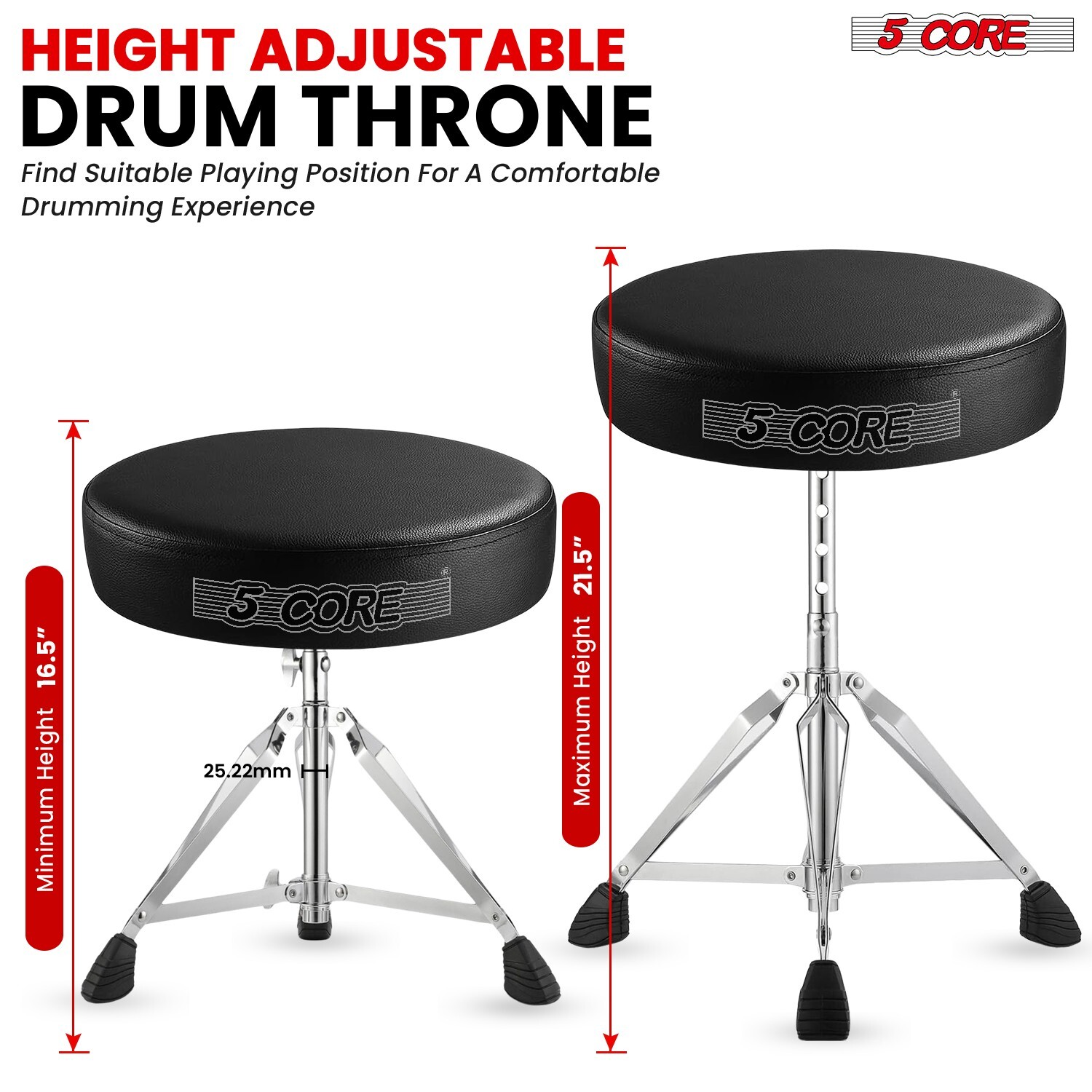5 Core Drum Throne 3" Padded Comfortable Guitar Seat Adjustable Drumming Stools