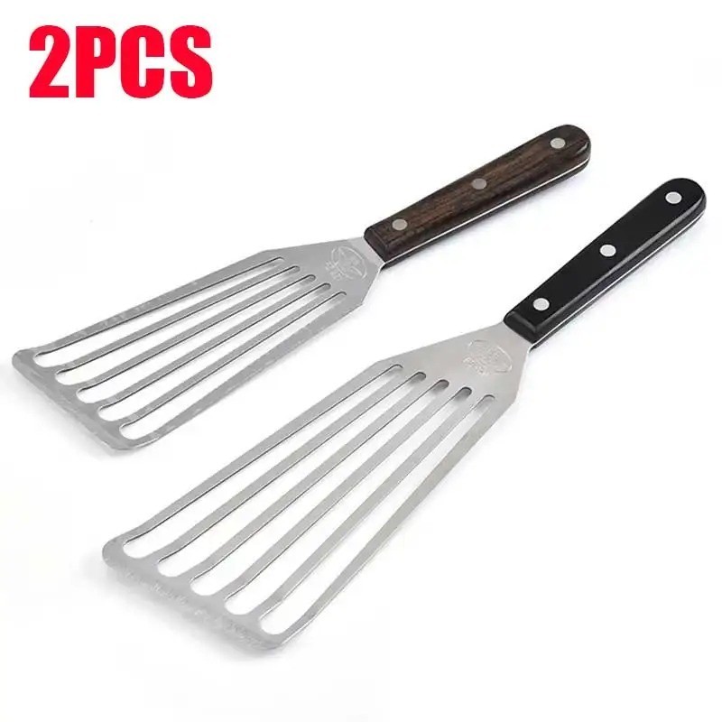 Set of 2 Small and Large Steel Fish Spatula Slotted Stainless Turner