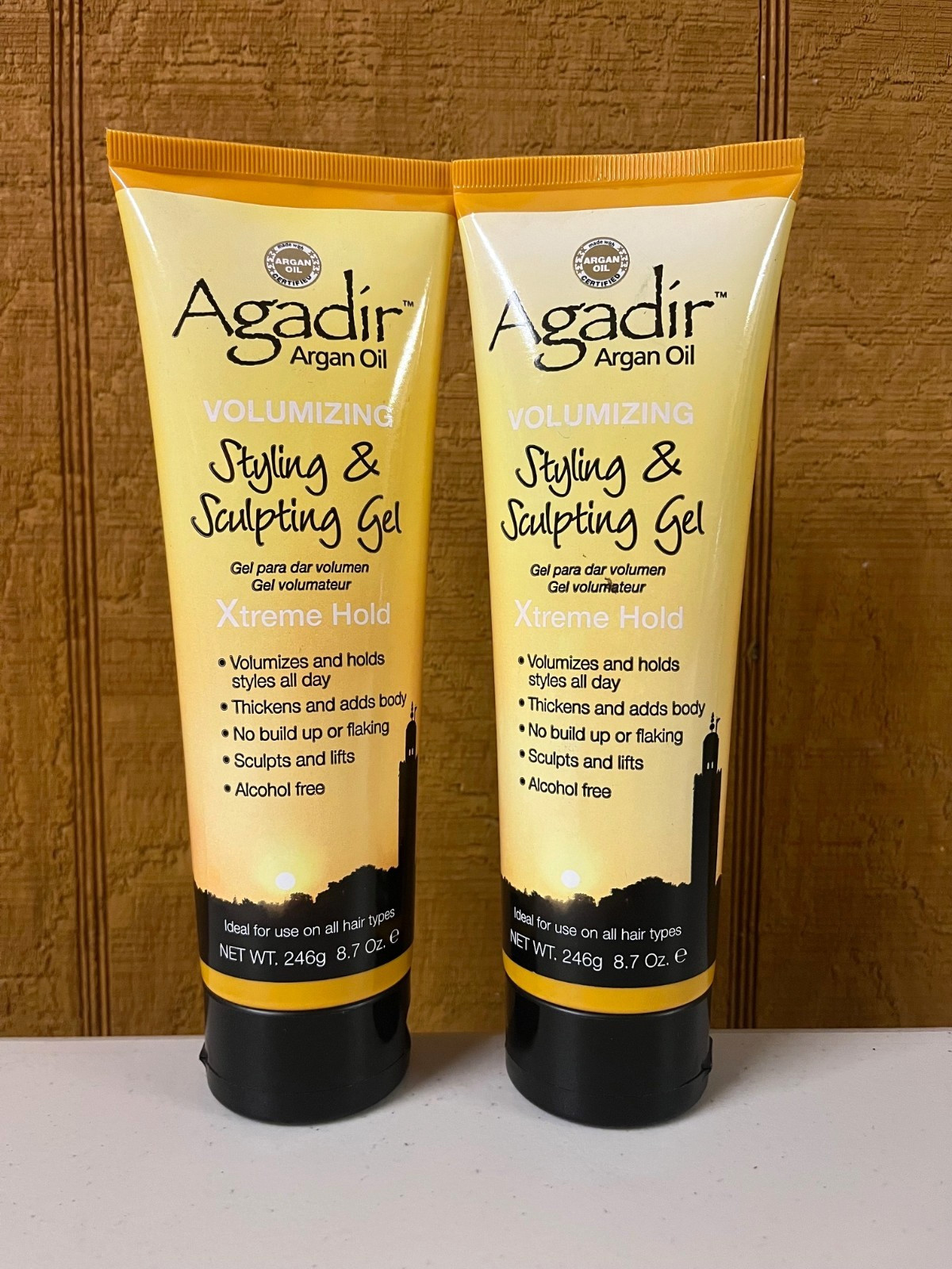2 Agadir Argan Oil Volumizing Styling & Sculpting Gel Xtreme Hold 8.7 Oz. Each
