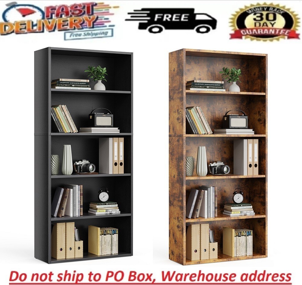 Bookshelf 4/5/6 Tier Storage Shelf Adjustable Bookcase  Wood Magazine Organizer