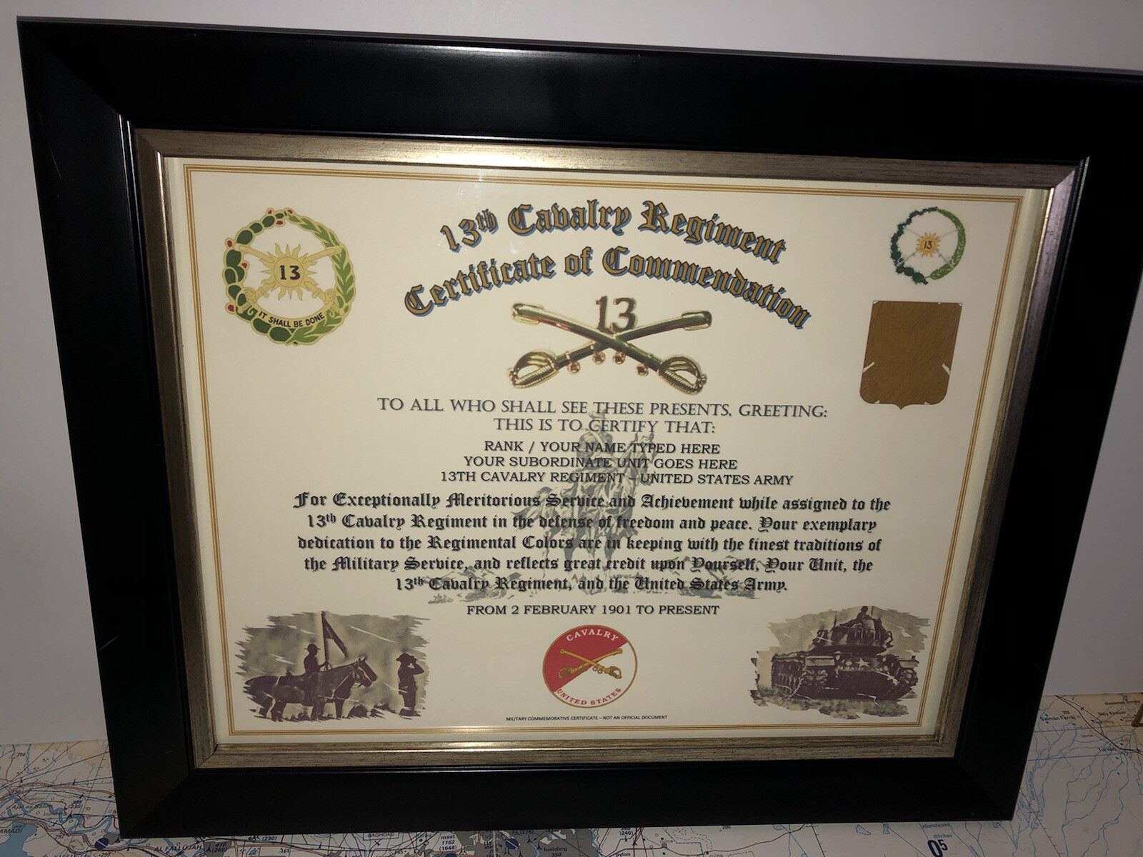 13TH U.S. CAVALRY REGIMENT / COMMEMORATIVE - CERTIFICATE OF COMMENDATION