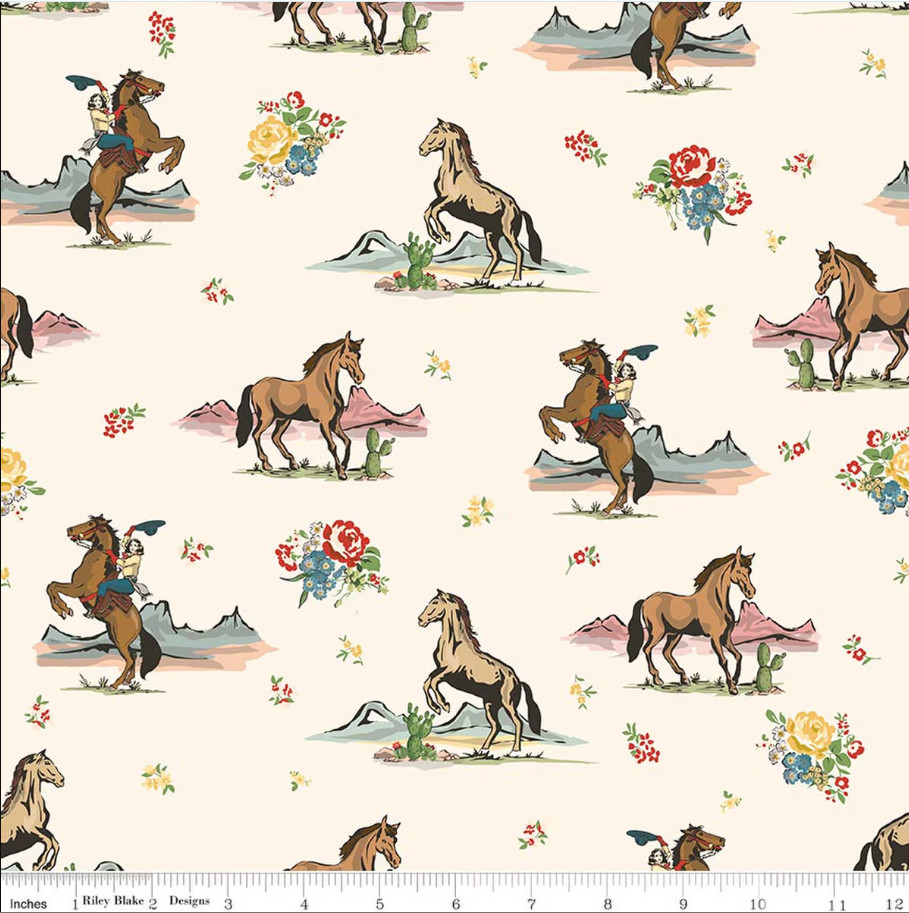 Riley Blake Designs Cowgirl Main Print Cream - Sold By The Half Yard