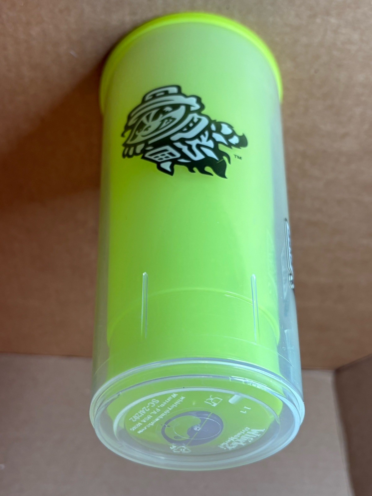 Rocket City Trash Pandas Cup by Whirley Neon Yellow / Green Baseball Minors