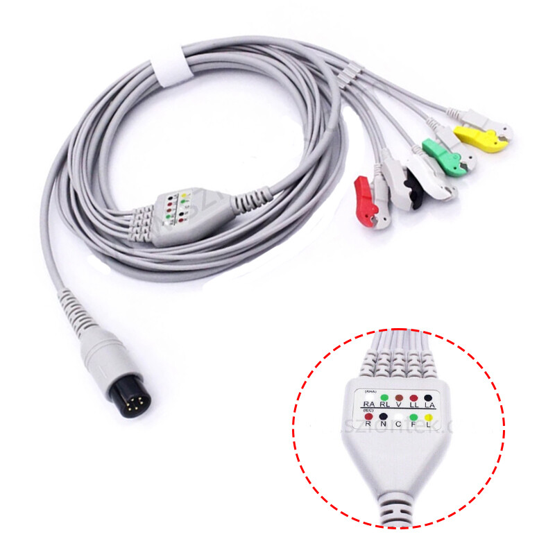 2pc-6 Pin Compatible with Welch Allyn EKG Cable 5 Lead Medical EKG Machine Cable