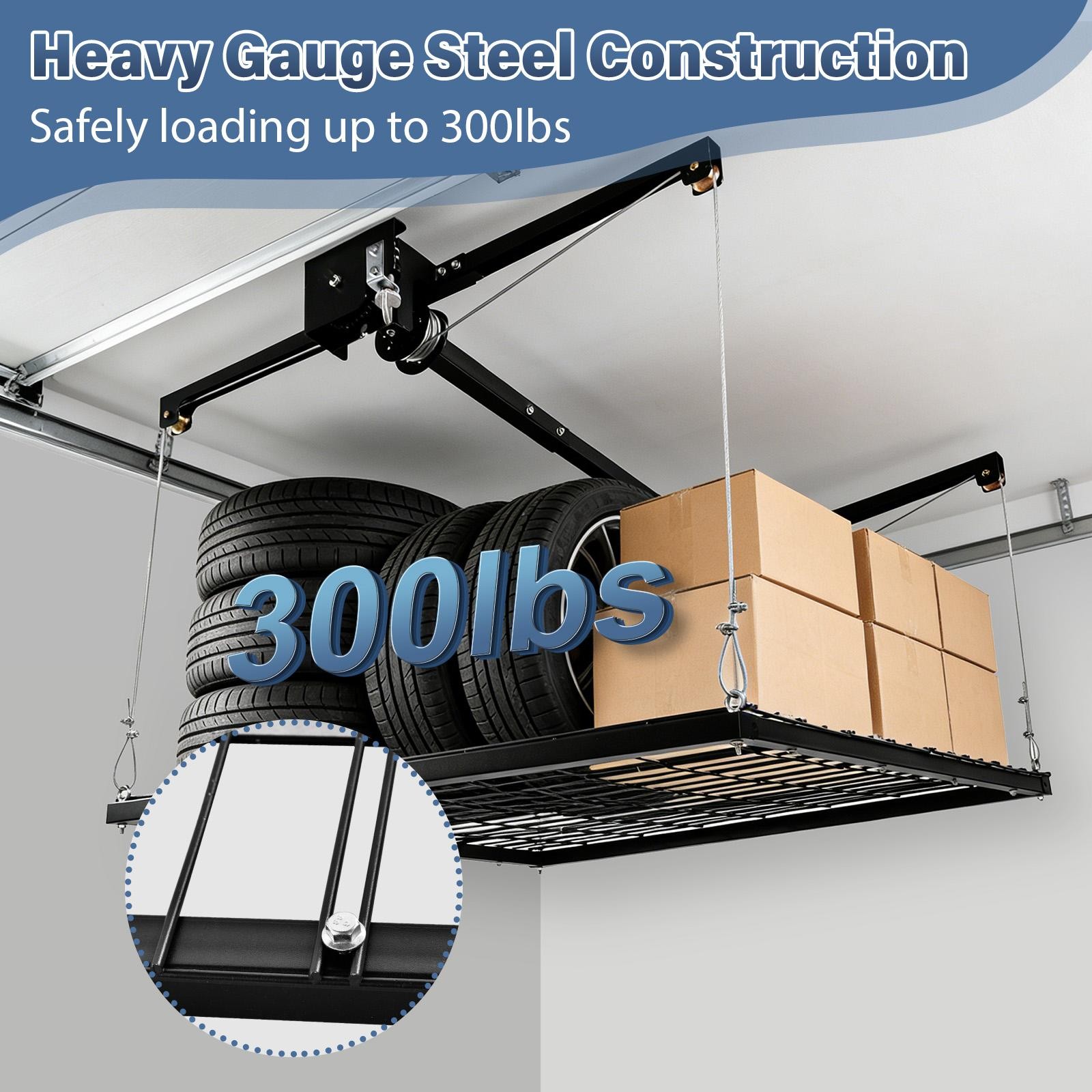 Overhead Garage Lifting Storage Rack, Garage Storage Rack, Adjustable Height Gar